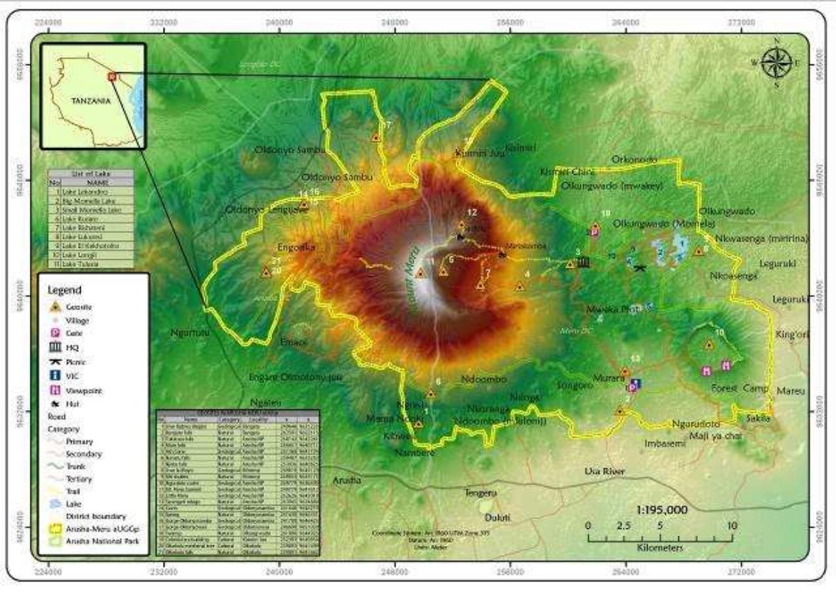 Arusha Meru Geopark map